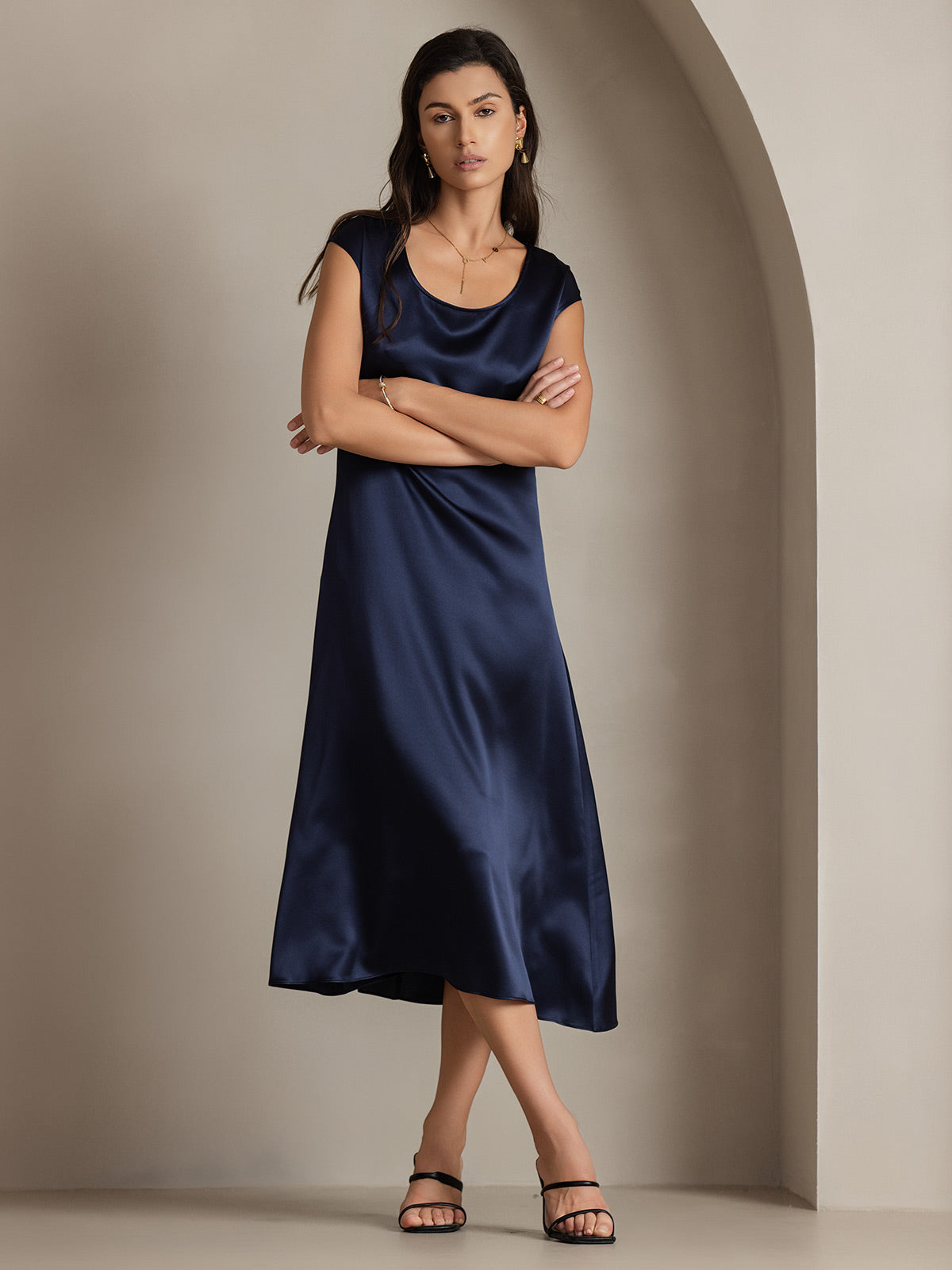 SilkSilky-SE 19Momme Silke Ärmlös Dress Mörkblå 002