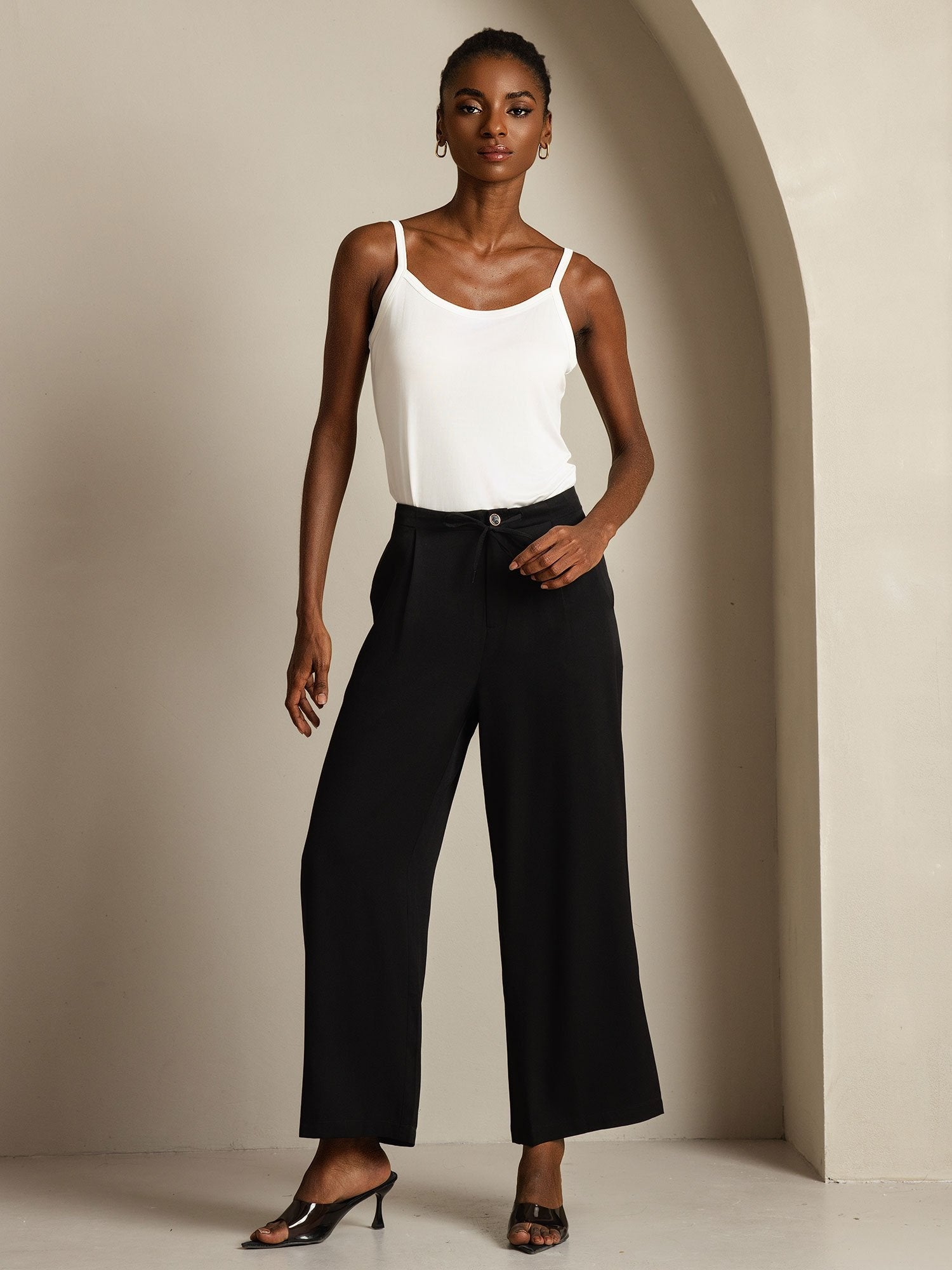 [Svart] SilkSilky-SE 19Momme Silke Womens Pants 005