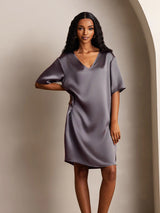 [Lila Grå] SilkSilky-SE Half Sleeve V Neck Nattlinne 005