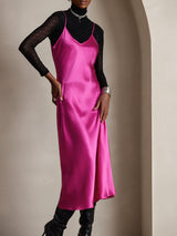 [Rosröd] SilkSilky-SE Spaghetti Strap V Neck Klänning 006