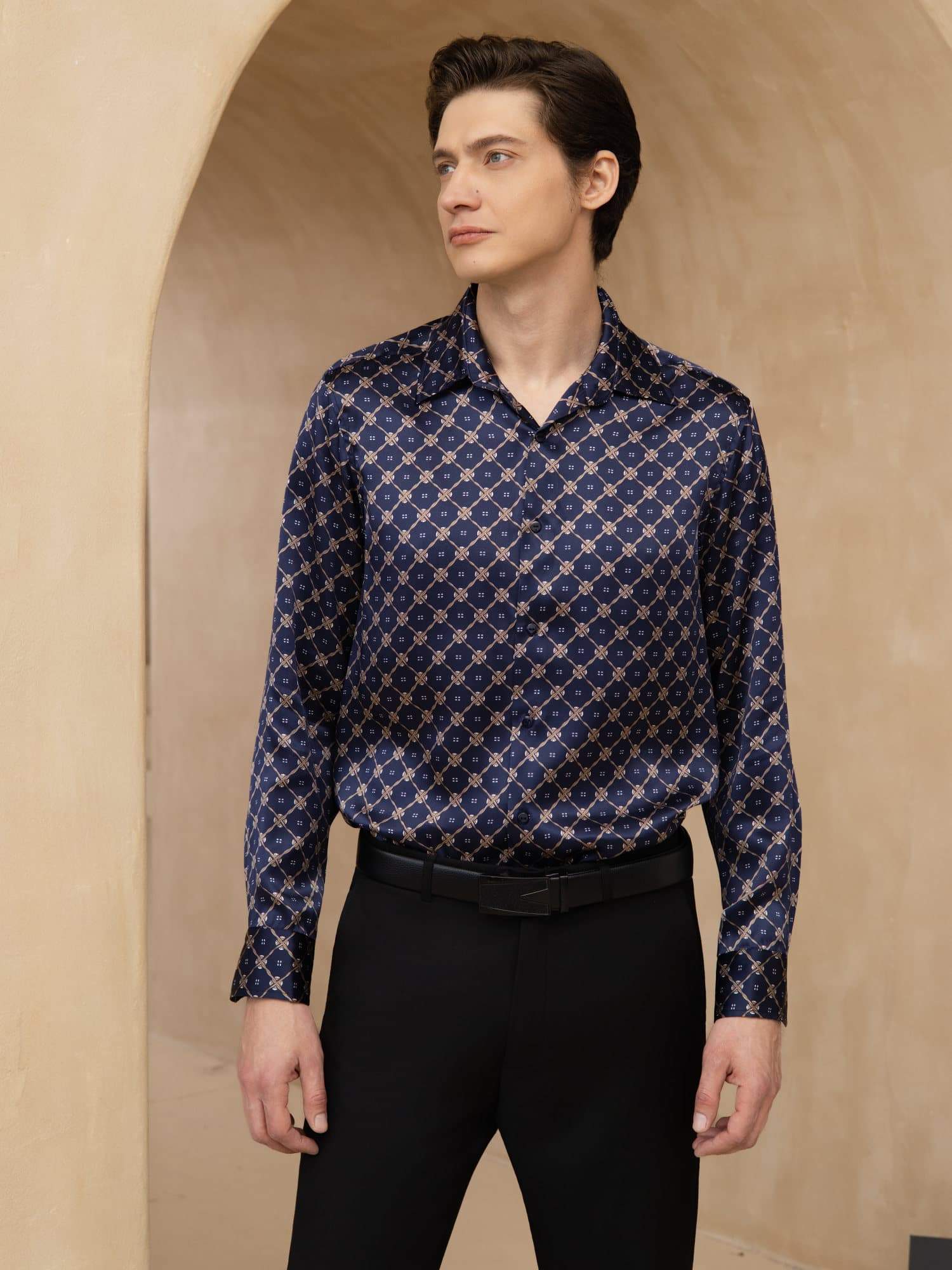 [Marin Kedja] SilkSilky-SE Lång Ärm Slagkrage Herrskjorta 003