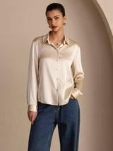 [Risbeige] SilkSilky-SE Long Sleeve Lapel Collar Damskjorta 001