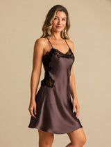 [Mörkbrun] SilkSilky-SE Spaghetti Strap V Neck Nattlinne 003
