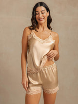 [Champagne] SilkSilky-SE Spaghetti Strap V Neck Camisole Set 001