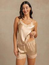 [Champagne] SilkSilky-SE Spaghetti Strap V Neck Camisole Set 001