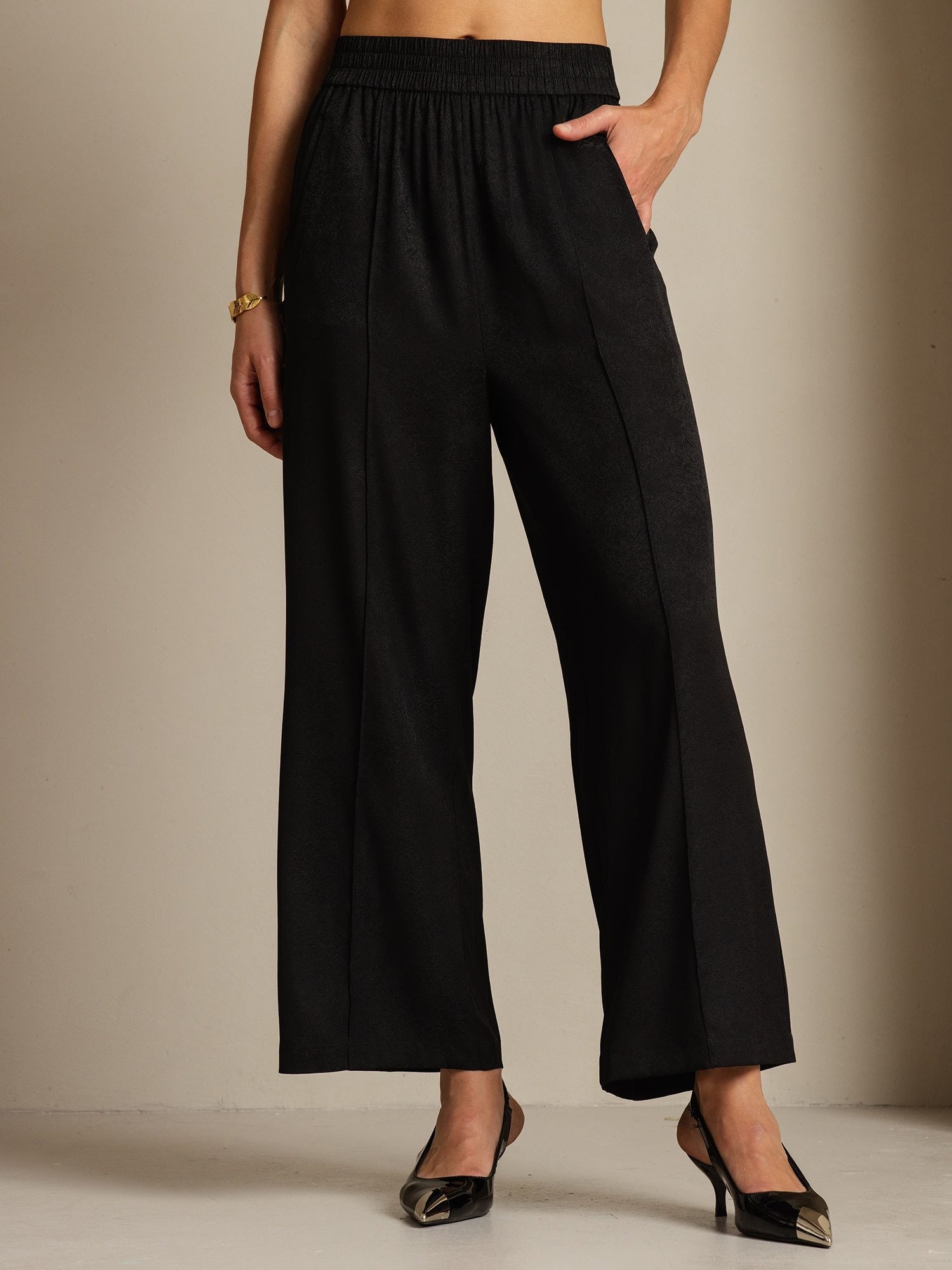 [Svart] SilkSilky-SE 22Momme Silke Womens Pants 001
