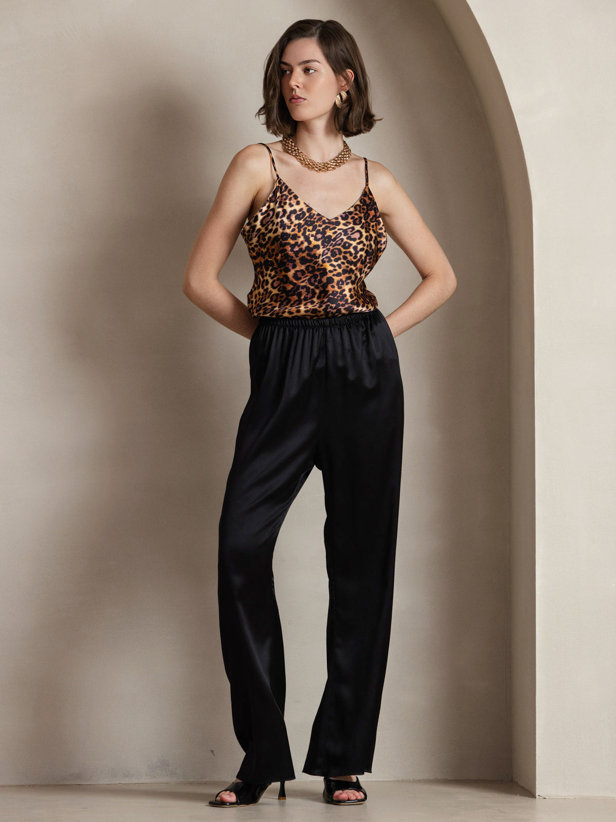 [Leopard] SilkSilky-SE Rent Silke V-Hals Cami Toppar 006