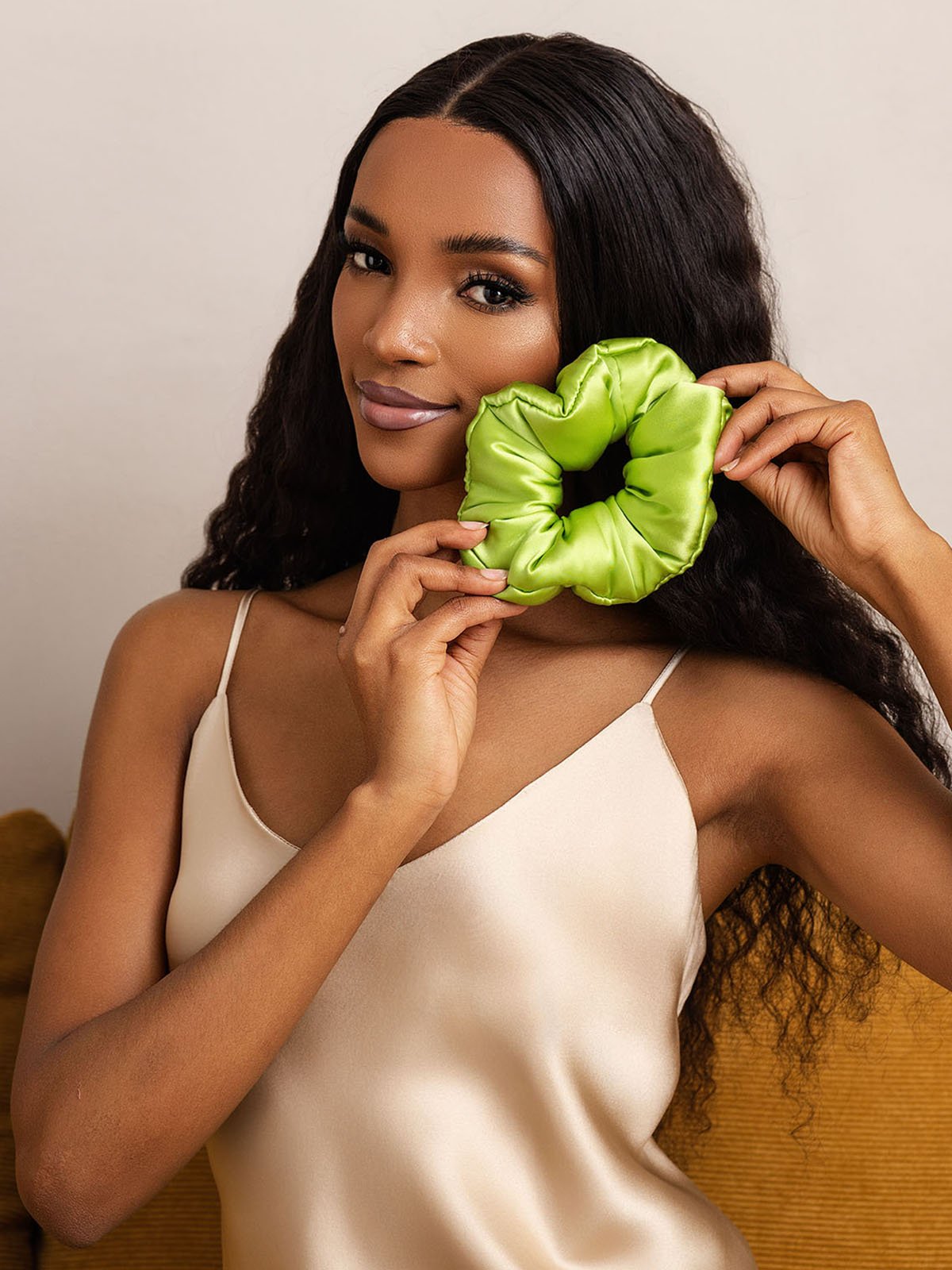 [Grön] SilkSilky-SE Rent Silke Scrunchie 002
