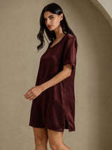 [Brun] SilkSilky-SE Half Sleeve V Neck Nattlinne 005