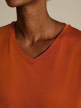 [Orange] SilkSilky-SE Short Sleeve V Neck Dam T-Shirt 004