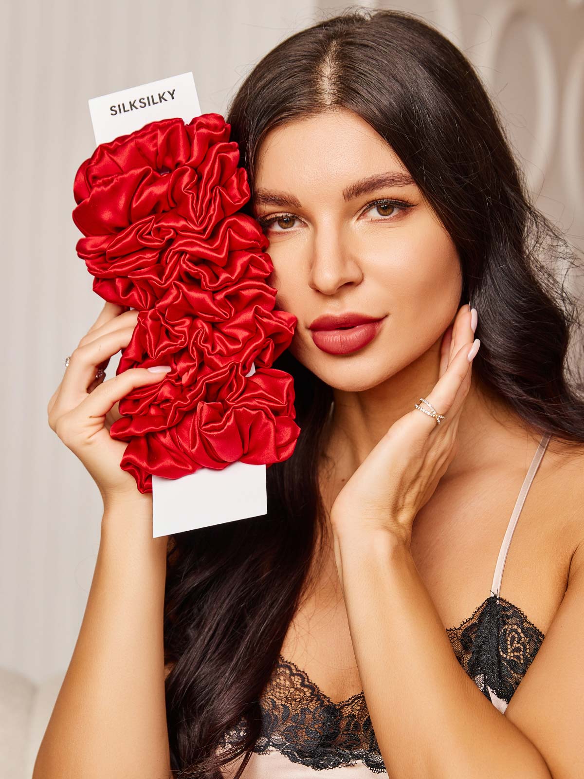 [Röd] SilkSilky-SE 19Momme Rent Silke Scrunchie 001