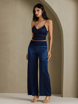 [Mörkblå] SilkSilky-SE Spaghetti Strap V Neck Cami Toppar 006