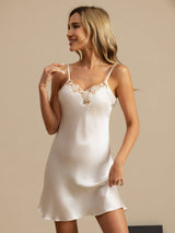 [Vit] SilkSilky-SE Spaghetti Strap V Neck Nattlinne 006