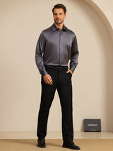 [Mörkgrå] SilkSilky-SE Long Sleeve Lapel Collar Herrskjorta 005