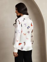 [Vit Fjäril] SilkSilky-SE Long Sleeve Lapel Collar Damskjorta 002