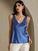 [Äkta Petrol] SilkSilky-SE Sleeveless V Neck Cami Toppar 001