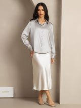[Ljusgrå] SilkSilky-SE Long Sleeve Lapel Collar Damskjorta 004