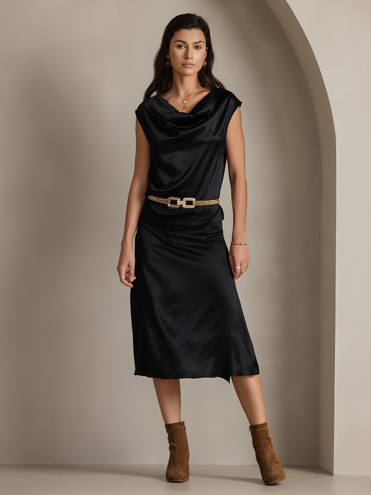 [Svart] SilkSilky-SE 19Momme Silke Ärmlös Womens T-Shirt 001