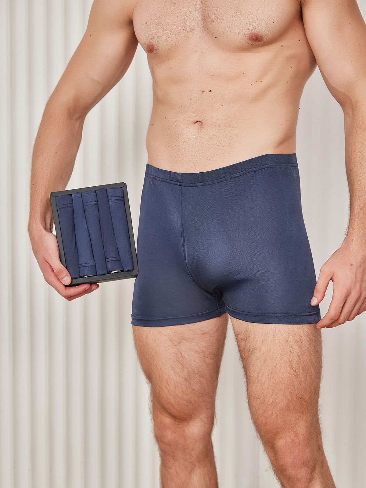 [Mörkblå] SilkSilky-SE Silke Stickad Mens Underwear 001