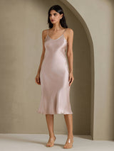 [Skugggrå] SilkSilky-SE Spaghetti Strap V Neck Klänning 003