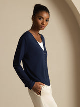 [Mörkblå] SilkSilky-SE Long Sleeve Dam Cardigan 005