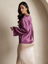 [Mörklila] SilkSilky-SE Long Sleeve Boat Neck Blus 002