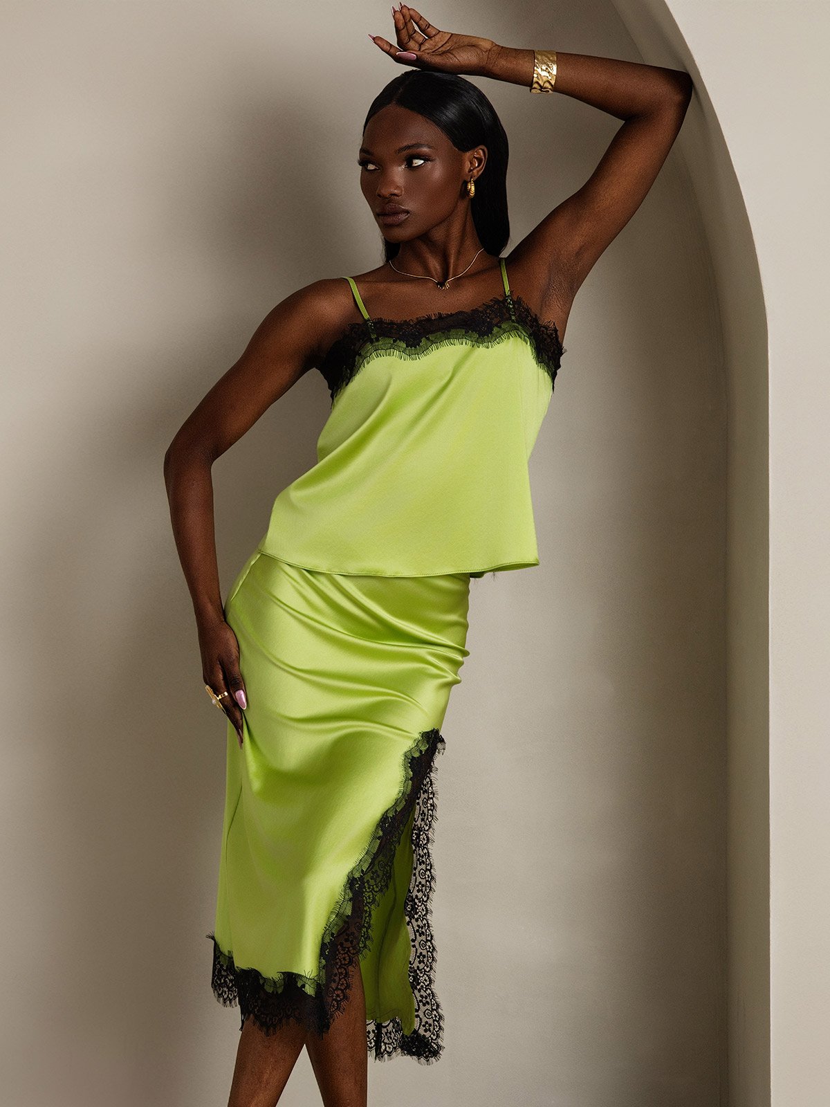 [Mintgrön] SilkSilky-SE 19Momme Silke Skirt 005