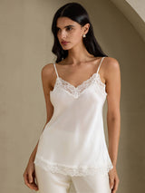 [Vit] SilkSilky-SE Spaghetti Strap V Neck Cami Toppar 001