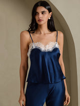 [Mörkblå] SilkSilky-SE Spaghetti Strap V Neck Cami Toppar 003