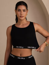 [Svart] SilkSilky-SE Sleeveless Crew Neck Cami Toppar 003
