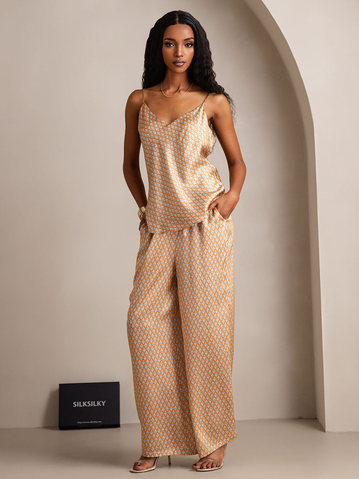[Floral] SilkSilky-SE Rent Silke V-Hals Camisole Set 006