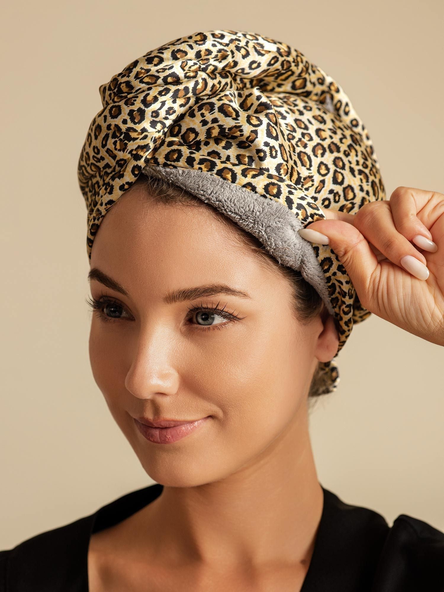 [Leopard] SilkSilky-SE Rent Silke Hair Towel Wrap 003,