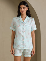 [Himmelsblå Blommor] SilkSilky-SE Short Sleeve Notch Collar Dam Pyjama 001