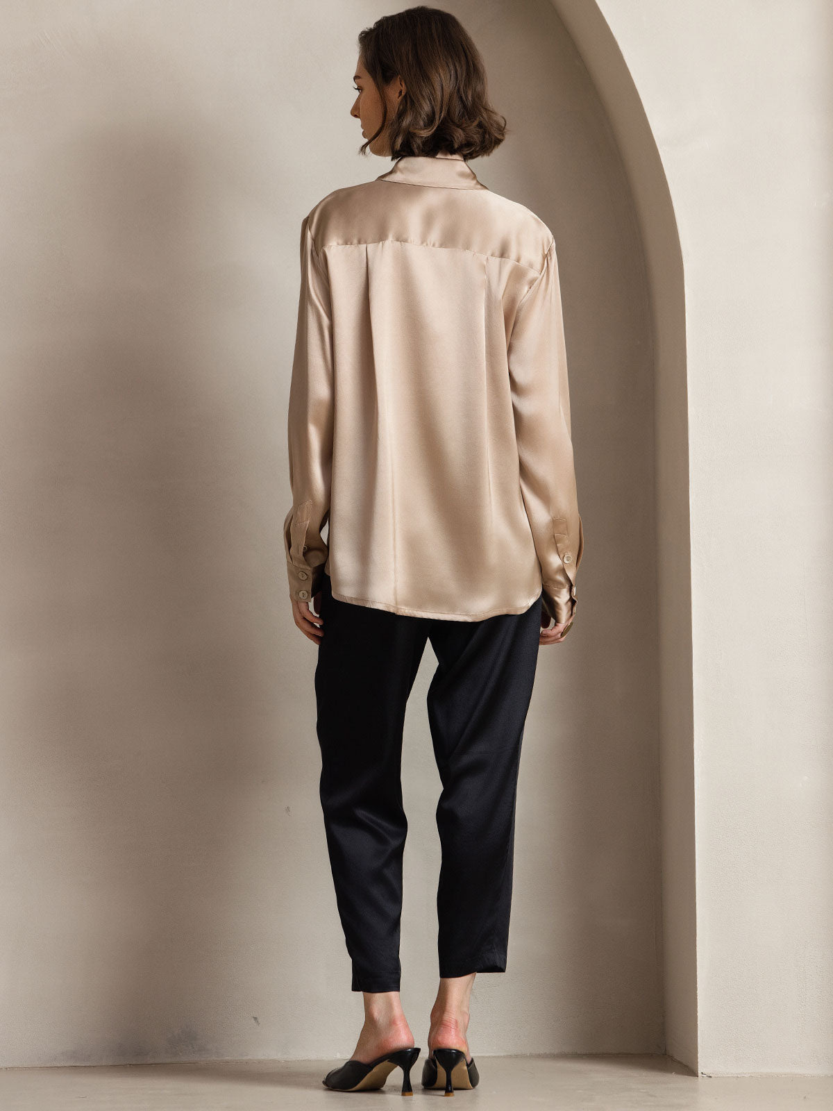 [Champagne] SilkSilky-SE Long Sleeve Lapel Collar Damskjorta 002