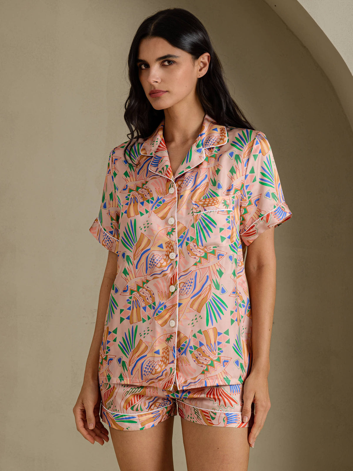 [Rosa Fauna] SilkSilky-SE Short Sleeve Notch Collar Dam Pyjama 001