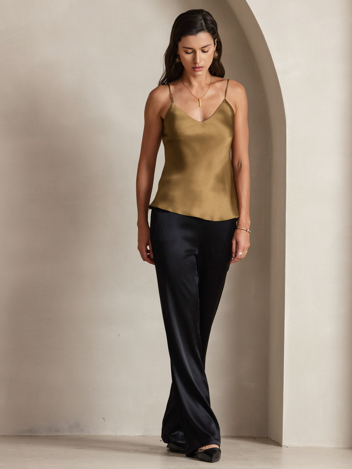 [Kaffe] SilkSilky-SE Rent Silke V-Hals Cami Toppar 003