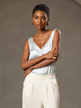 [Ljusblå] SilkSilky-SE Sleeveless V Neck Cami Toppar 004