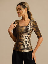 [Tiger] SilkSilky-SE Hårärm Djup Rund Halsringning Dam T-Shirt 003