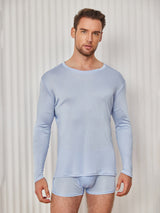 [Ljusblå] SilkSilky-SE Long Sleeve Round Neck Herr T-Shirt 001