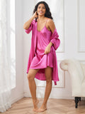 SilkSilky SE Rent Silke 3/4 Ärm Nightgown&Robe Set Rosröd 004