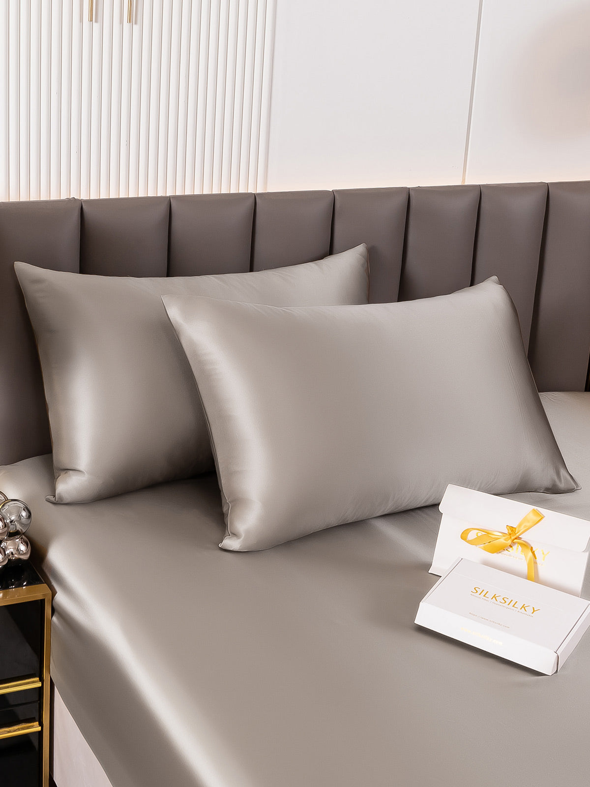 [Grå] SilkSilky-SE 22Momme Rent Silke Pillowcase 001