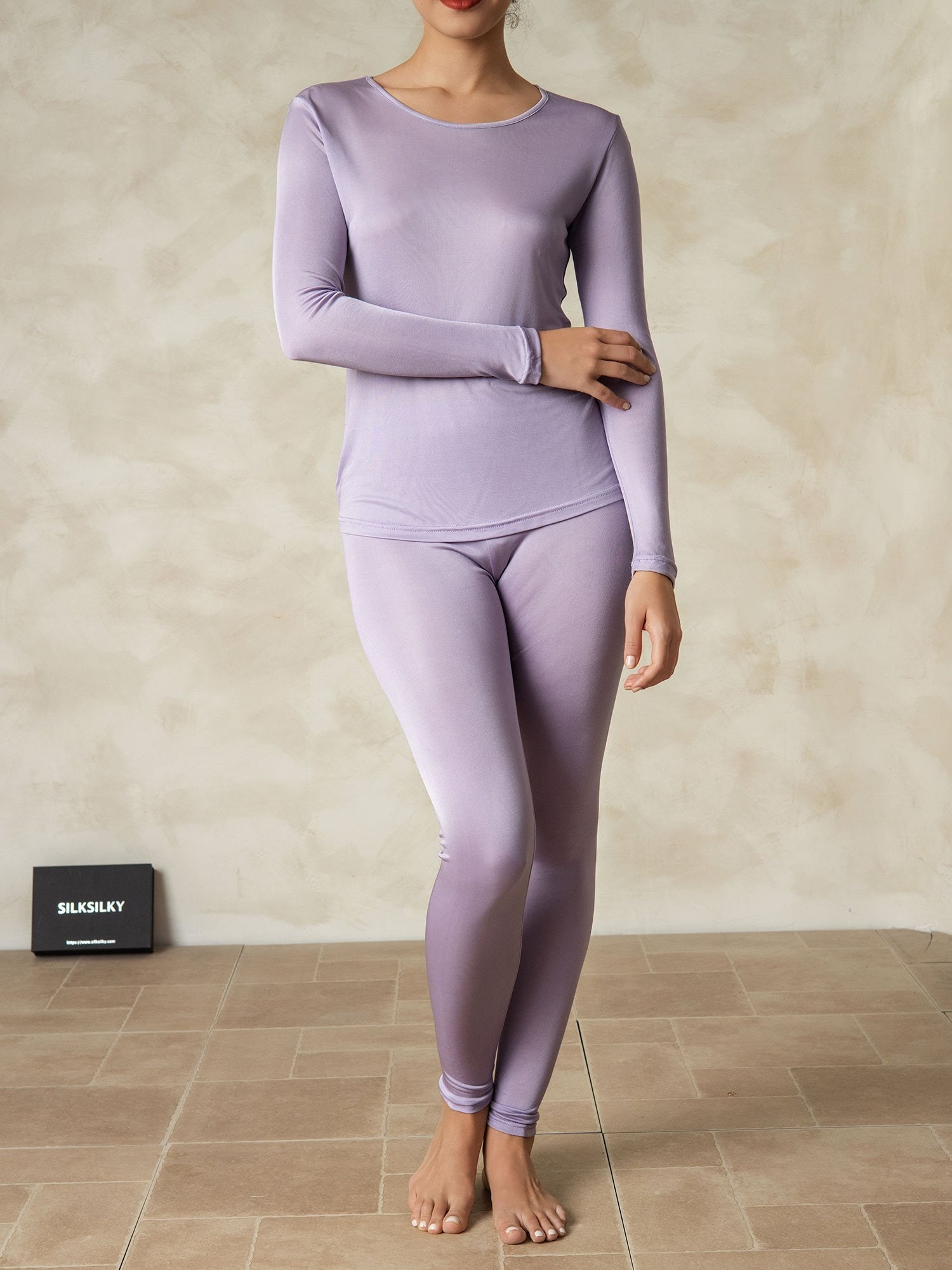 [Lila] SilkSilky-SE Long Sleeve Round Neck Dam Långkalsonger 001