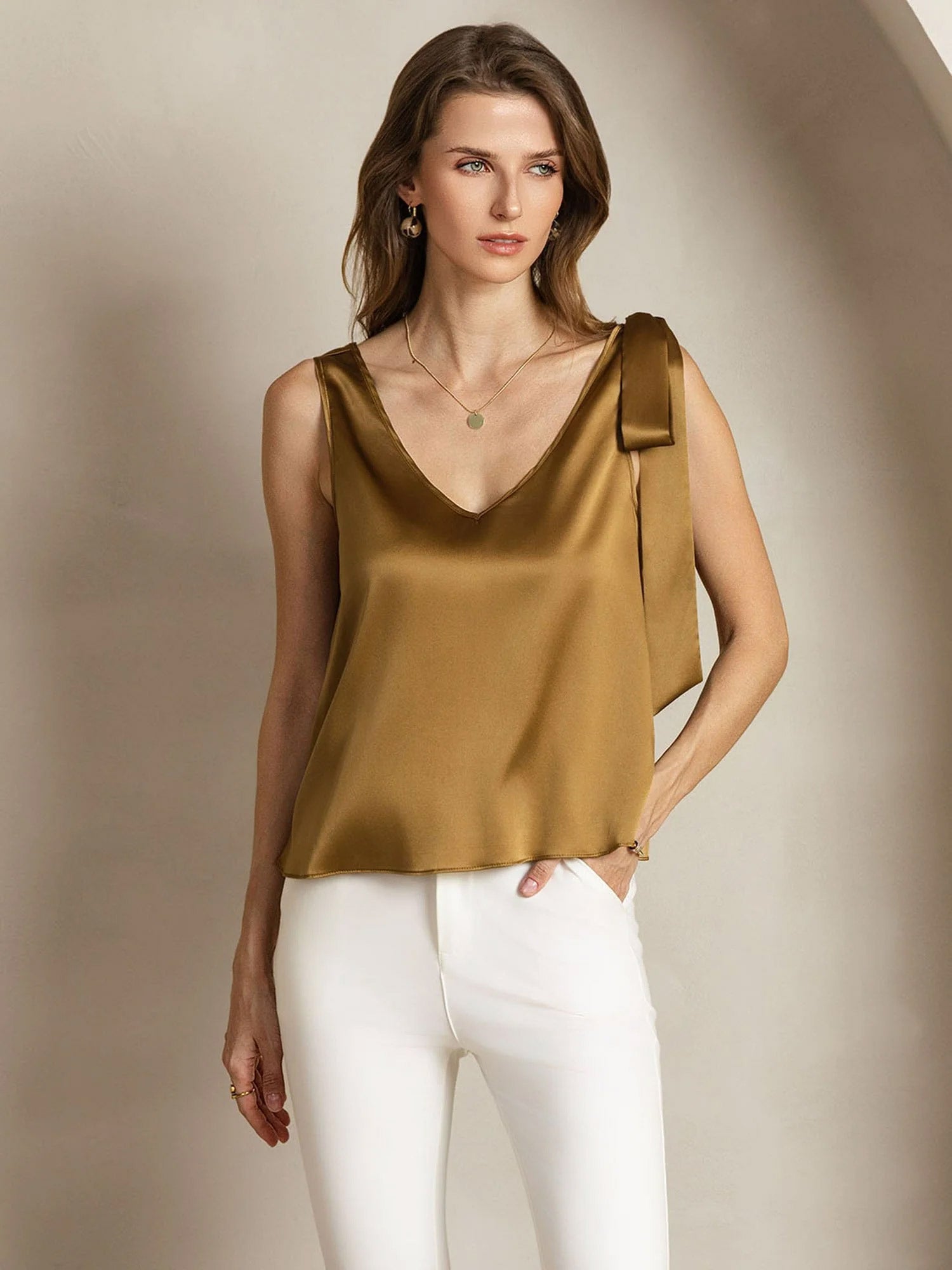 [Brons] SilkSilky-SE 19Momme Silke Womens T-Shirt 006