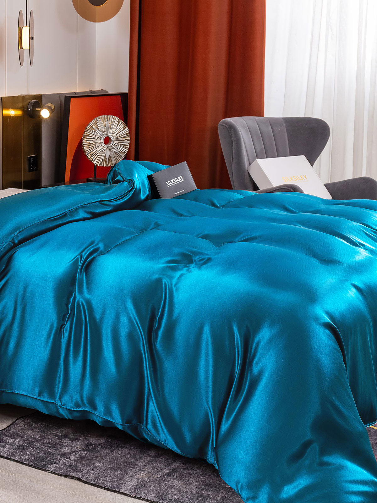 SilkSilky SE 19Momme Rent Silke Duvet Cover Kungsblått 004