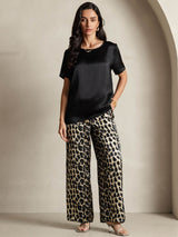 [Multi] SilkSilky-SE Rent Silke Kort Ärm Round Neck Dam Pyjama 001