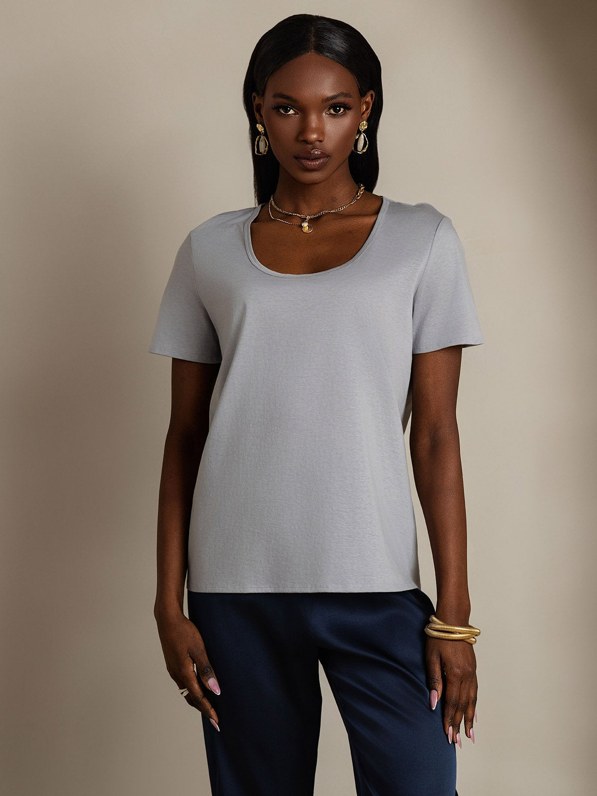 SilkSilky-SE Silke Kort Ärm Womens T-Shirt Grå 001