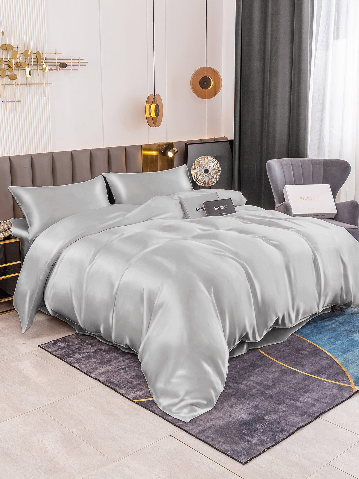 SilkSilky SE 19Momme Rent Silke Bedding Set Silver 001