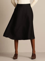 [Svart] SilkSilky-SE 32Momme Silk-Wool Blend Skirt 006