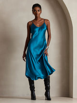 [Kungsblått] SilkSilky-SE Spaghetti Strap V Neck Klänning 006