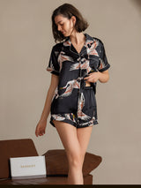 [Svart] SilkSilky-SE Short Sleeve Lapel Collar Dam Pyjama 001